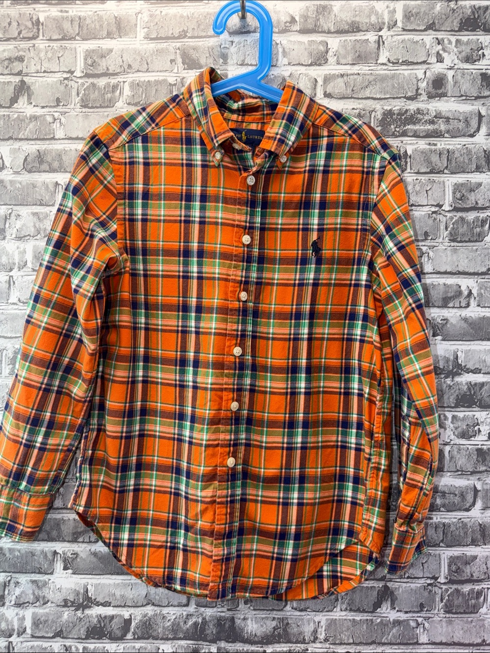 Boy's Ralph Lauren Orange Plaid Cotton Button-Down Shirt